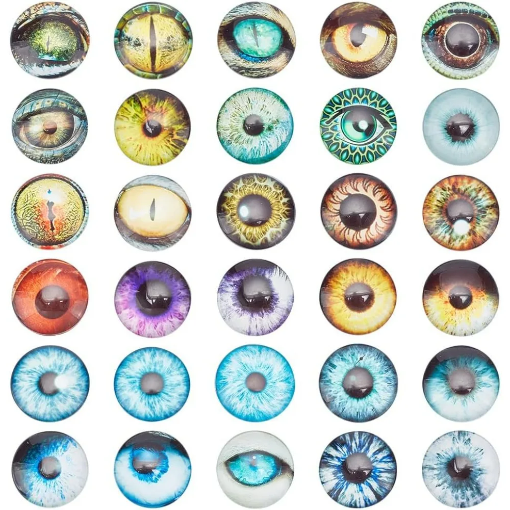 30 Styles 40mm Glass Cabochons Large Animal Glass Eye Half Round/Dome Cabochon Glass Eyes for Jewelry Findings