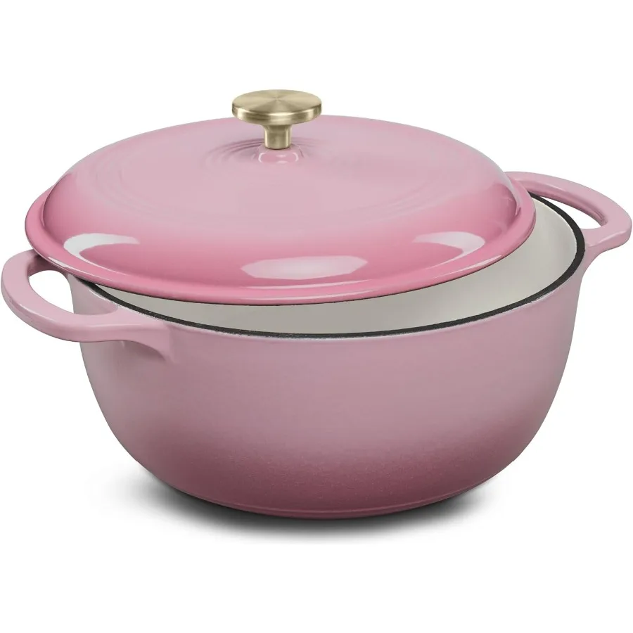 

7.5 Quart Enamel Cast-Iron Round Dutch Oven, Family Style Heavy-Duty Pre-Seasoned Cookware for Home, Kitchen, Dining Room, Oven