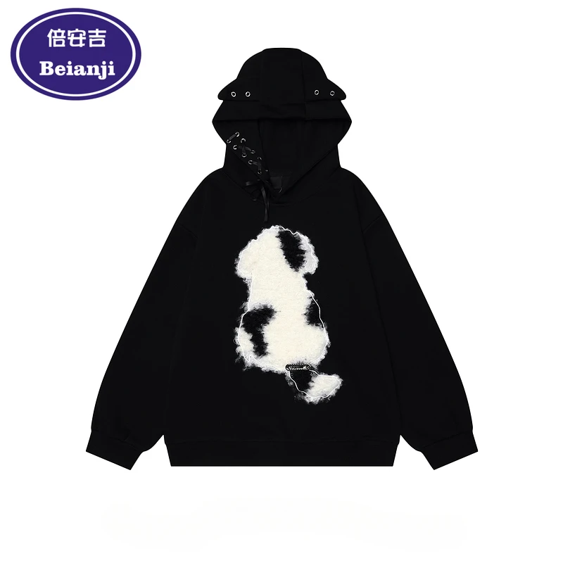 Beianji hoodie retro fur dog casual men and women European and American fashion brand oversize coat hoodie 2024