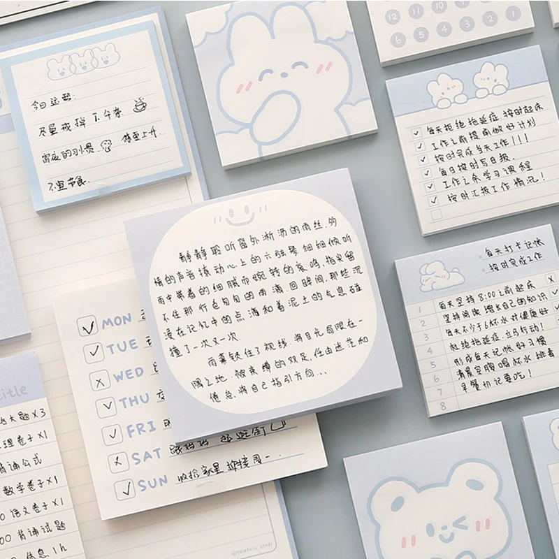 Cartoon Cute Creamy Bear and Rabbit Sticky Notes To Learn To Punch In and Leave A Message for Forgetting Things Cute Memo Pads