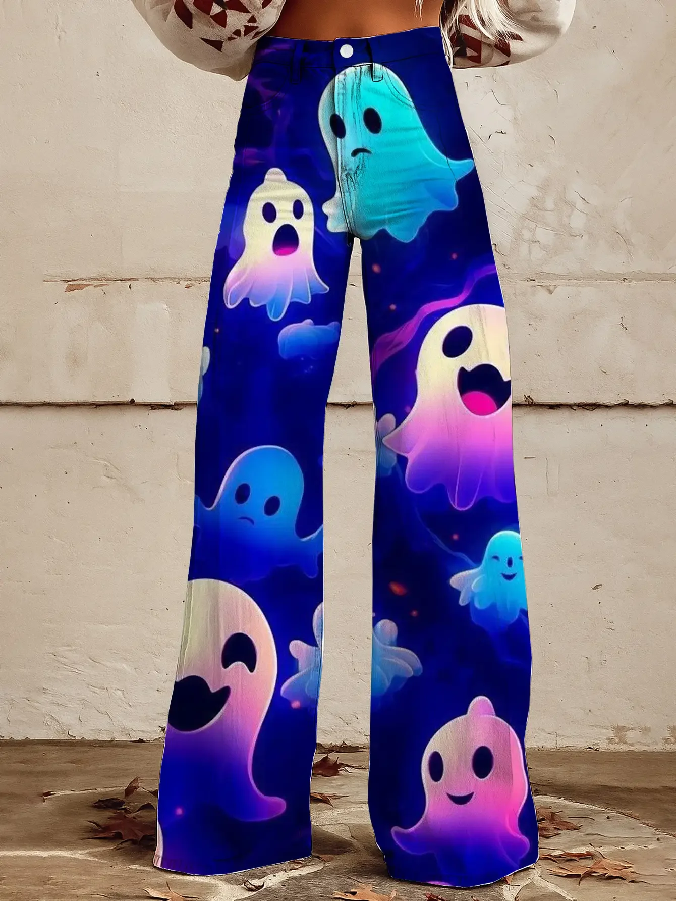 

2026Women's printed exquisite pattern wide leg imitation jeans, lightweight casual pants, Keep warm in winter,