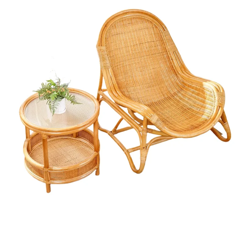 

Natural rattan recliner balcony casual tea table and chair combination household backrest patio table and chairs