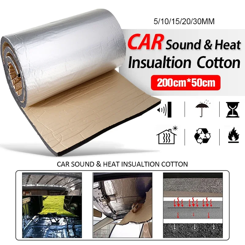 50x200cm 5/10/15/20/30mm Car Sound Deadener Mat Noise Bonnet Insulation Deadening for Hood Engine Sticker