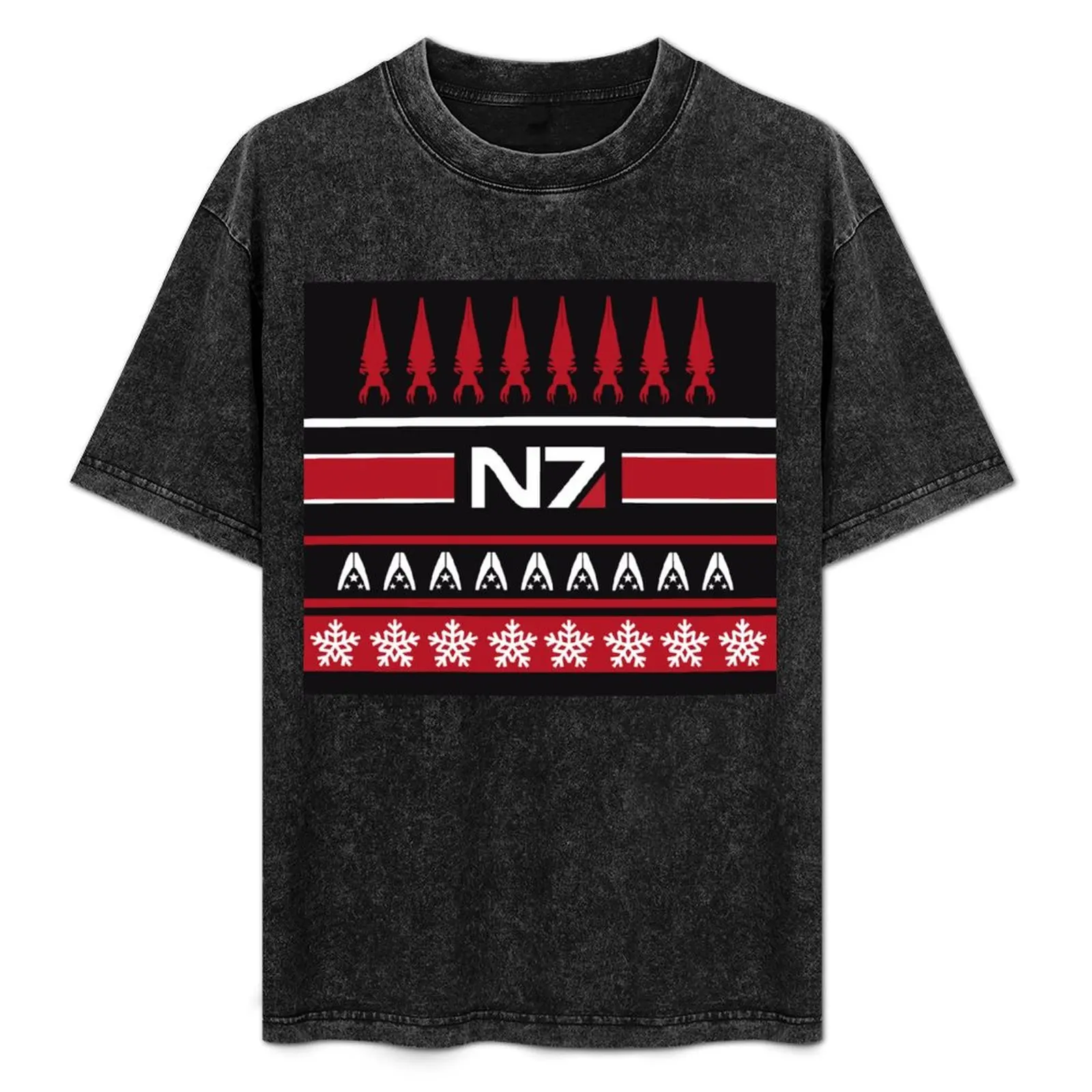 

BLACK Mass Effect Christmas Jumper T-Shirt Retro Style Print Casual Top