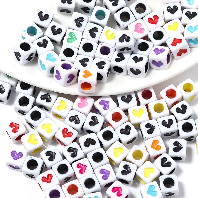 100/200/500Pcs Trendy Acrylic Square Oil Drop Heart Beads Large Hole Loose Spacer Beads For Handmade Bracelet Making Supplies