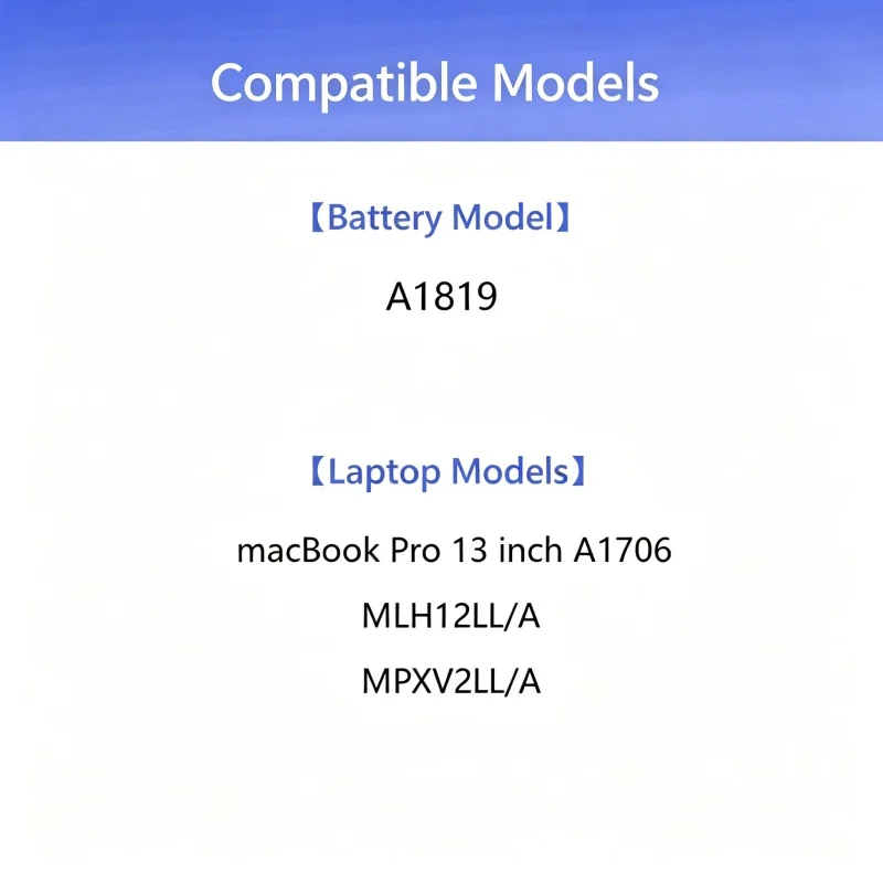 A1819 Laptop Battery for Apple MacBook Pro 13 Inch A1706 MLH12LL/A, 4314mAh High Capacity Replacement Notebook Battery