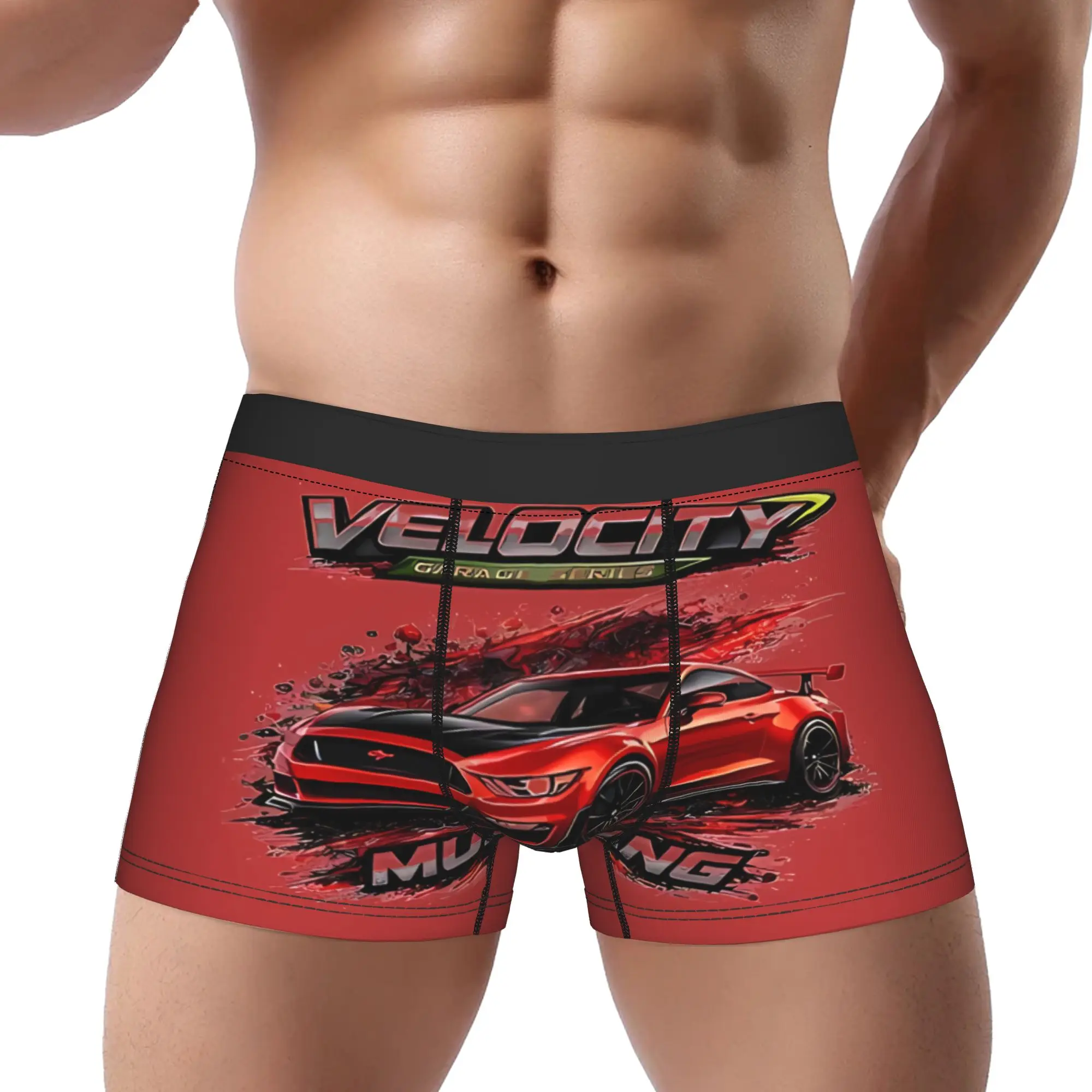 Velocity Garage Red Muscle Car High Street Racing M-Mustang Underpants Homme Panties Men's Underwear Print Shorts Boxer Briefs
