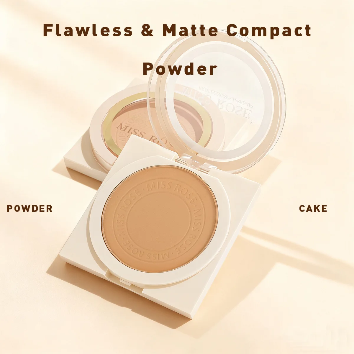 MISS ROSE Round Setting Powder Compact Concealer Light Texture Oil Control Portable Facial Makeup Cosmetics for Daily Beauty