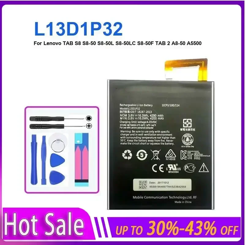 

Tablet Battery 4290mAh For Lenovo TAB S8 S8-50 S8-50L S8-50LC S8-50F TAB 2 A8-50 A5500 A8-50F A8-50LC TAB3 8 TB3-850F L13D1P32