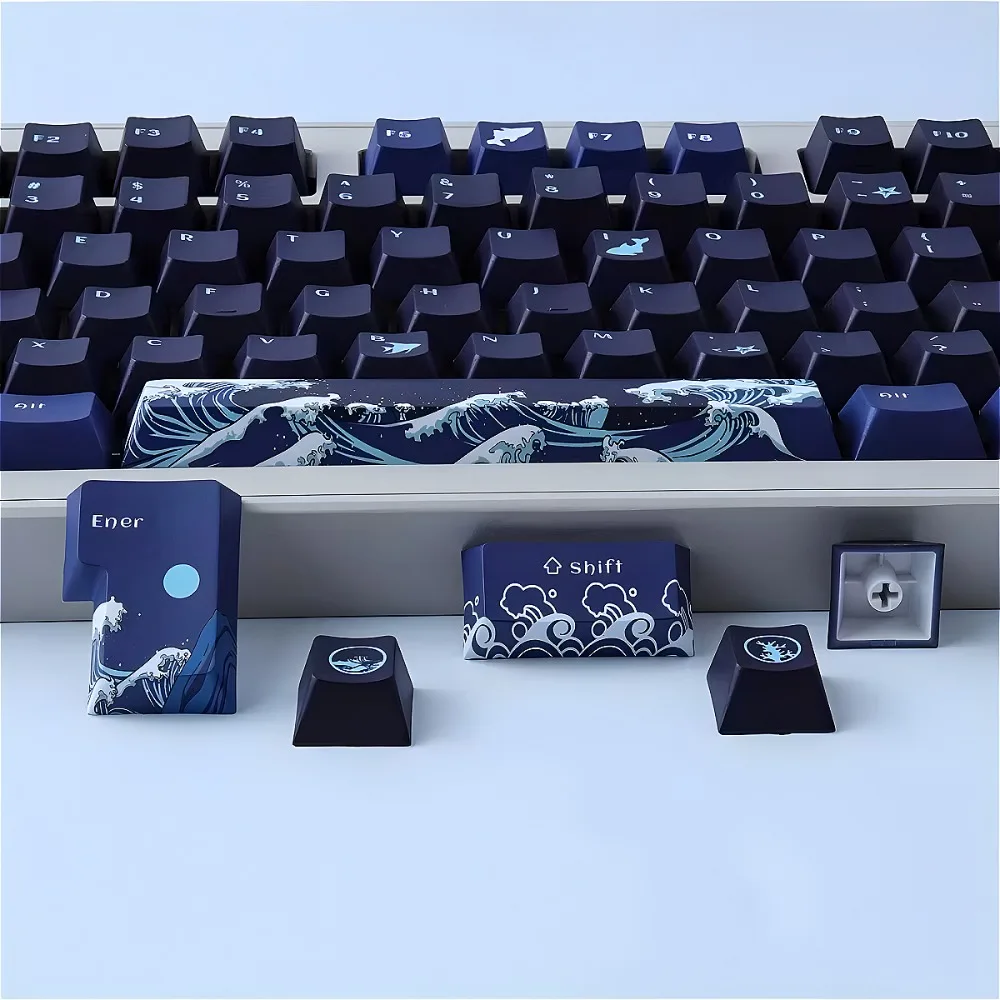 

Black, Cherry Height Keycap Set PBT 129 Keys, Personality, Coral Sea Theme for 61/87/104/108 Mechanical Keyboard