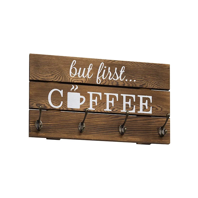 Metal Wall Mounted Mug Rack with Sign, Tea Cup Hanger for Bar, Coffee Mug Holder Kitchen Organizer Display