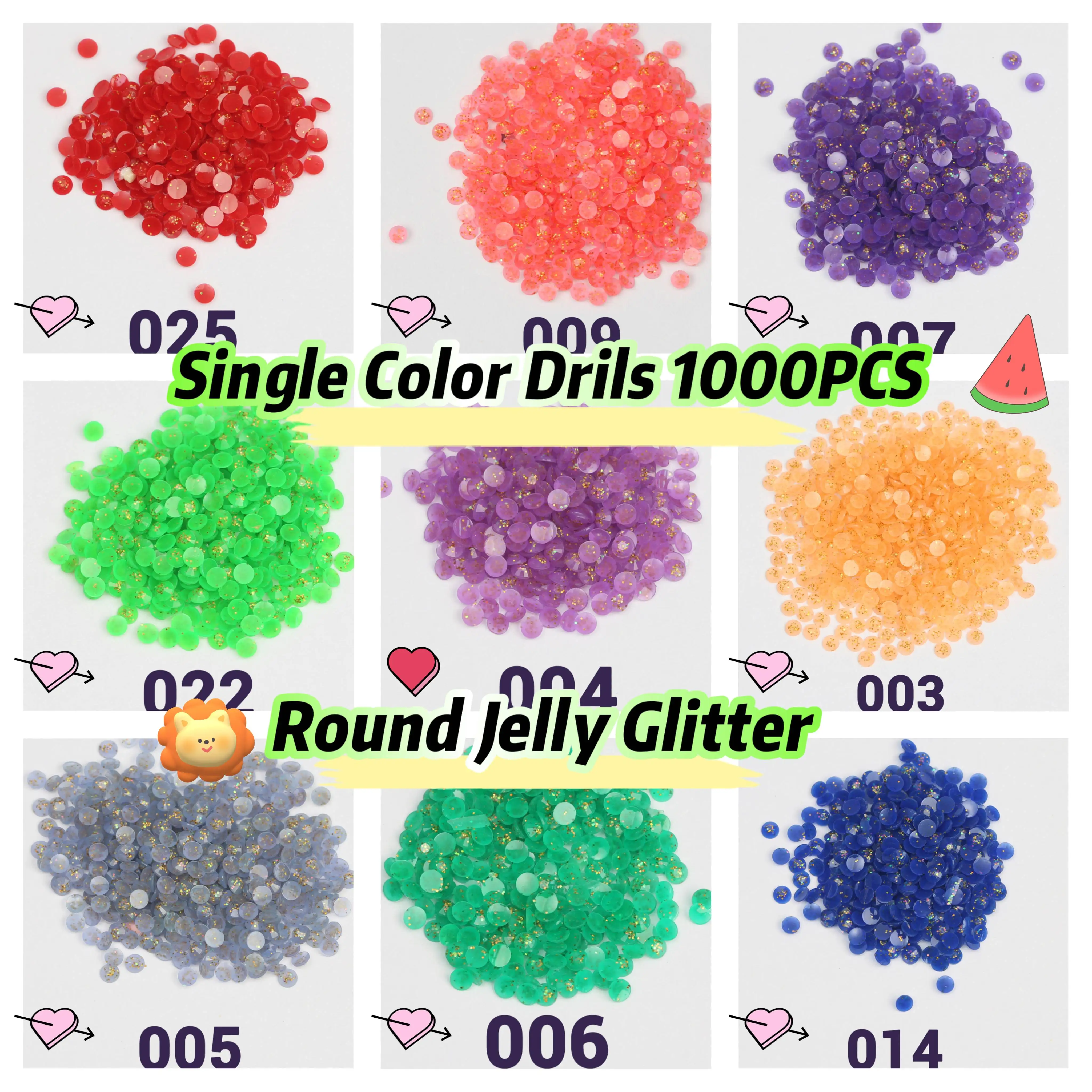 Single Color Glitter Mosaic Beads for 5D Diamond Painting Accessories Jelly Glitter Diamond Painting Drills Round 2.8 mm 1000PCS