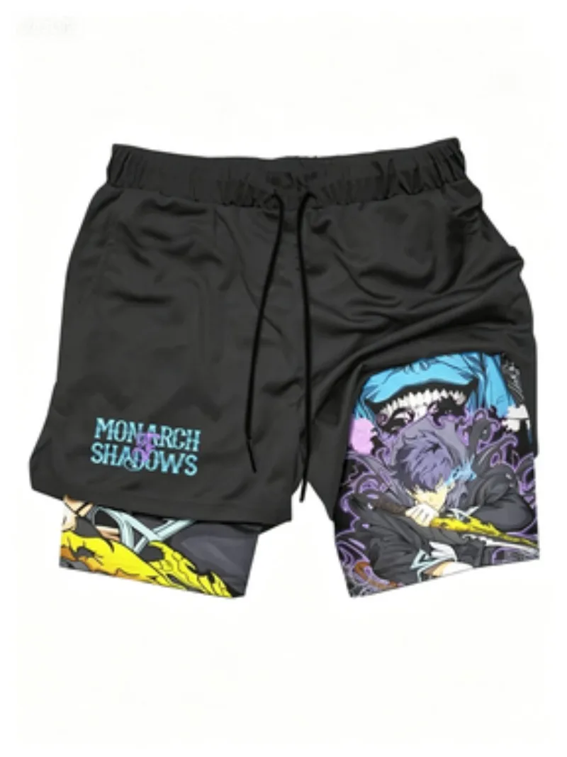 Printed Fake Two-piece Sports Shorts, Summer Breathable Sports Training Pants