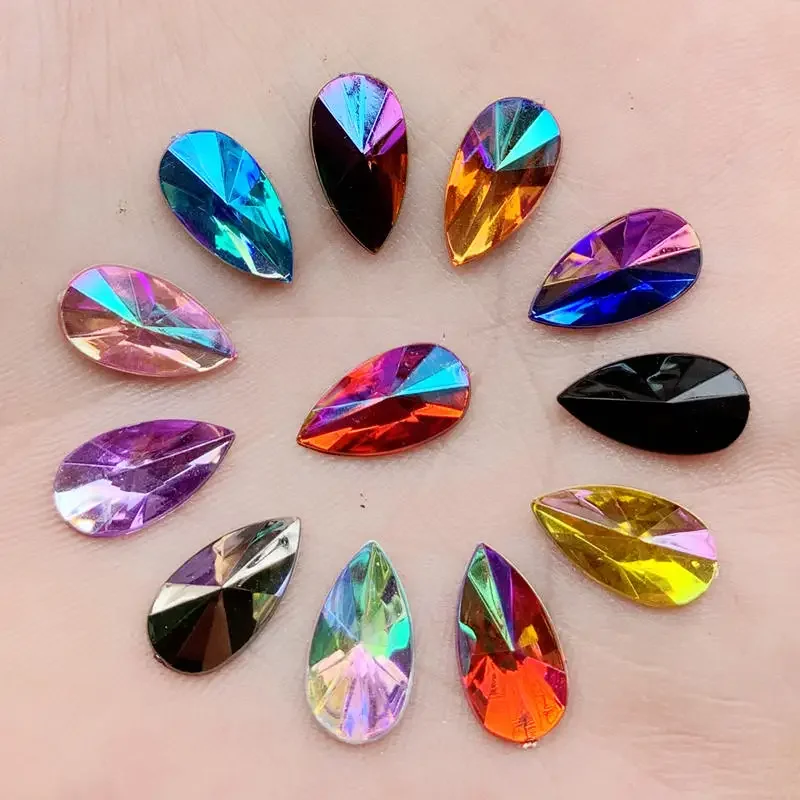 50pcs 7*13mm Colorful Drops Rhinestone Applique No Sew On Crystal Stone Flat Back Acrylic Strass for Clothes Crafts DIY -HB75