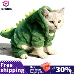 Pet Cat Clothes Puppy Dog Cat Funny Dinosaur Costume Winter Warm Plush Cat Coat Fleece Hoodies Sweater Small Dog Kitten Clothing