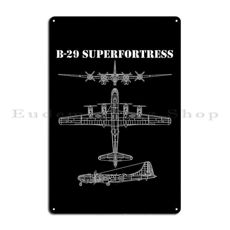 B 29 Superfortress Aircraft Schematic Ww2 Bomber B29 Gear Boeing B-17 Flying Fortress Blueprint Metal Painting Tin Sign Poster