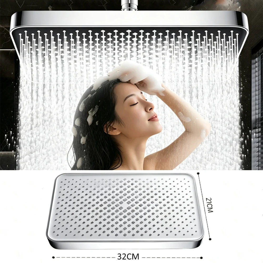New 32cm Big Panel Large Flow Ceiling Mounted Shower Head Supercharge Overhead Rainfall Shower Head High Pressure Top Spray