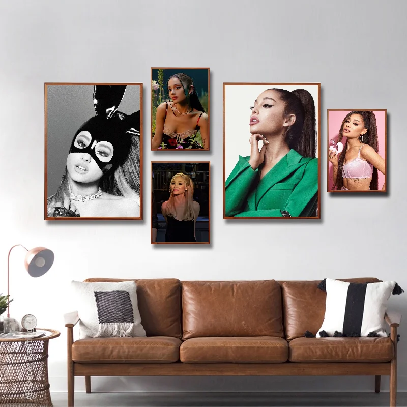 American Pop Singer Ariana Grande Poster Self-adhesive Art Waterproof Paper Sticker Coffee House Bar Room Wall Decor