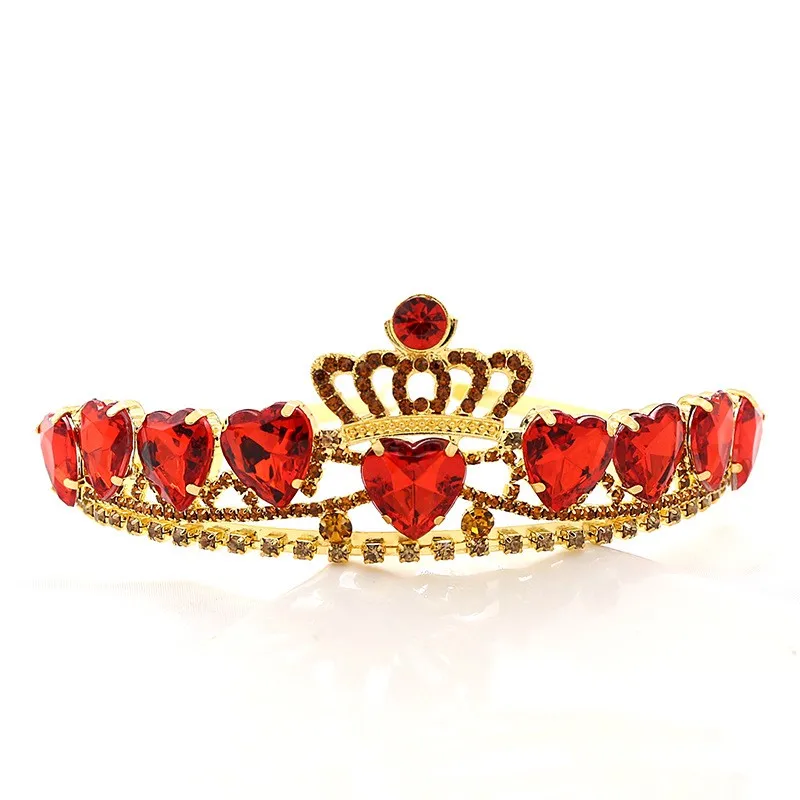 Bride Wedding Crown Princess Rhinestone Tiara Red Crystal Peach Heart Crown Tiara Girls Children Tiara Crown Tiara