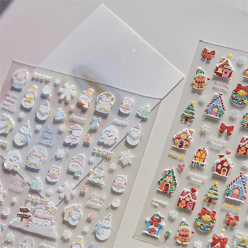 لطيف سانتا كلوز كريستال الكرة ندفة الثلج ثلج شجرة عيد الميلاد القوس مسمار الفن طباعة ملصقات الحلو مانيكير الشارات مسمار ديكور هدية #2