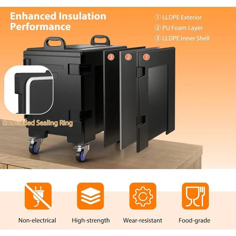 COSTWAY 2pcs End-Loading Insulated Food Pan Carrier w/Wheels, for 5 Full-Size Pan, 81 Quart Capacity, Food-Grade LLDPE Material