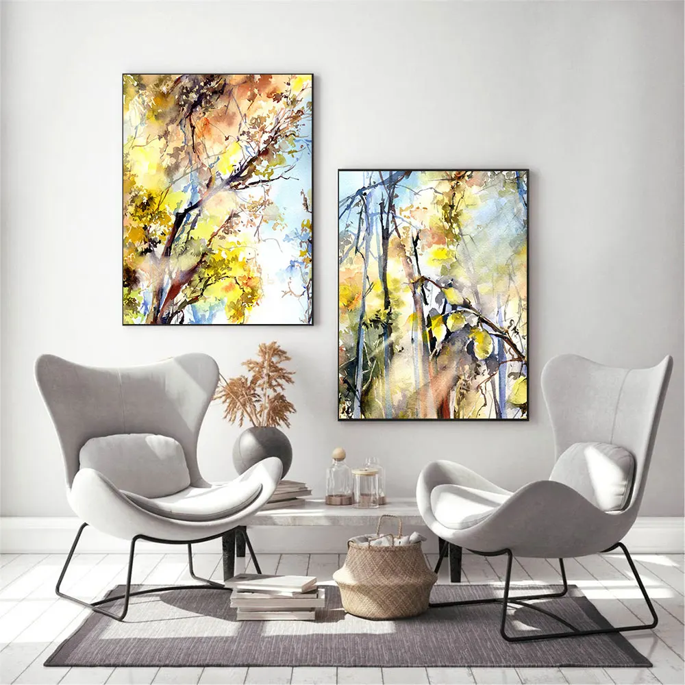 

Fruit Tree Abstract Poster Watercolor Lemon Canvas Painting Nordic Forest Art Print Botanical Wall Picture Living Bedroom Decor