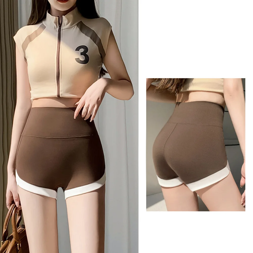 Women's High Waisted Sports Shorts with Color Block Design Thin Polyester Fabric for Spring Summer Autumn and Winter Use