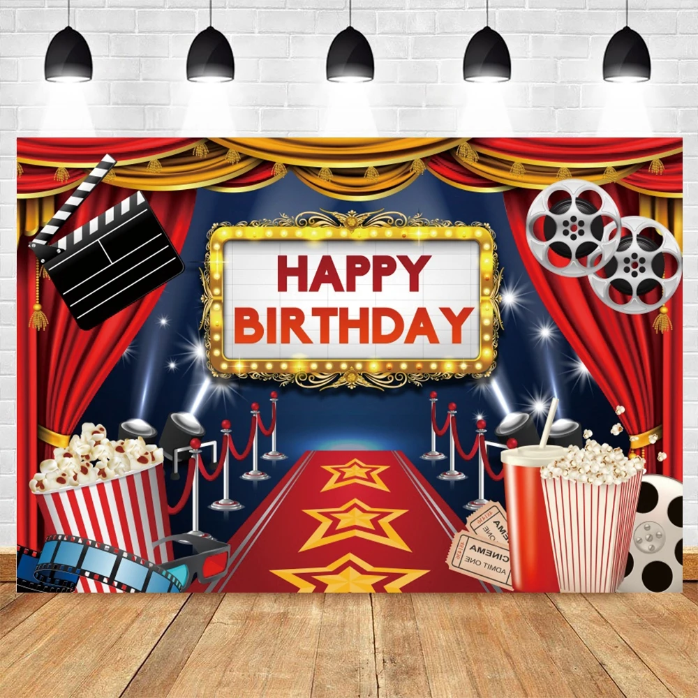 Cinema Movie Night Theme Backdrop Red Carpet Film Event Star Casino Poker Baby Adult Birthday Party Background Photo Studio Prop