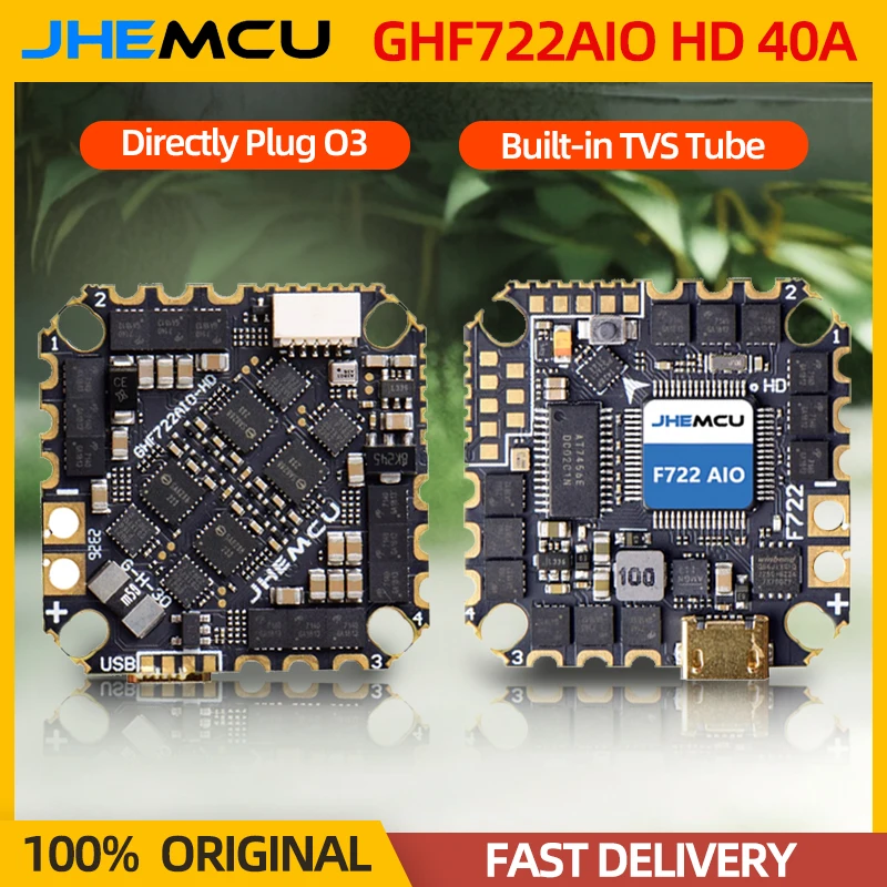 JHEMCU GHF722AIO-HD 40A AIO Flight Controller F722 FC Baro OSD BlackBox 40A 4 in1 ESC 2-6S per RC FPV Freestyle Cinewhoop Drone