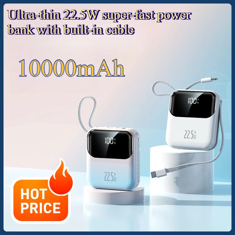Ultra-thin 22.5W Fast Charging Power Bank with Built-in Cable 10000mAh Portable Power