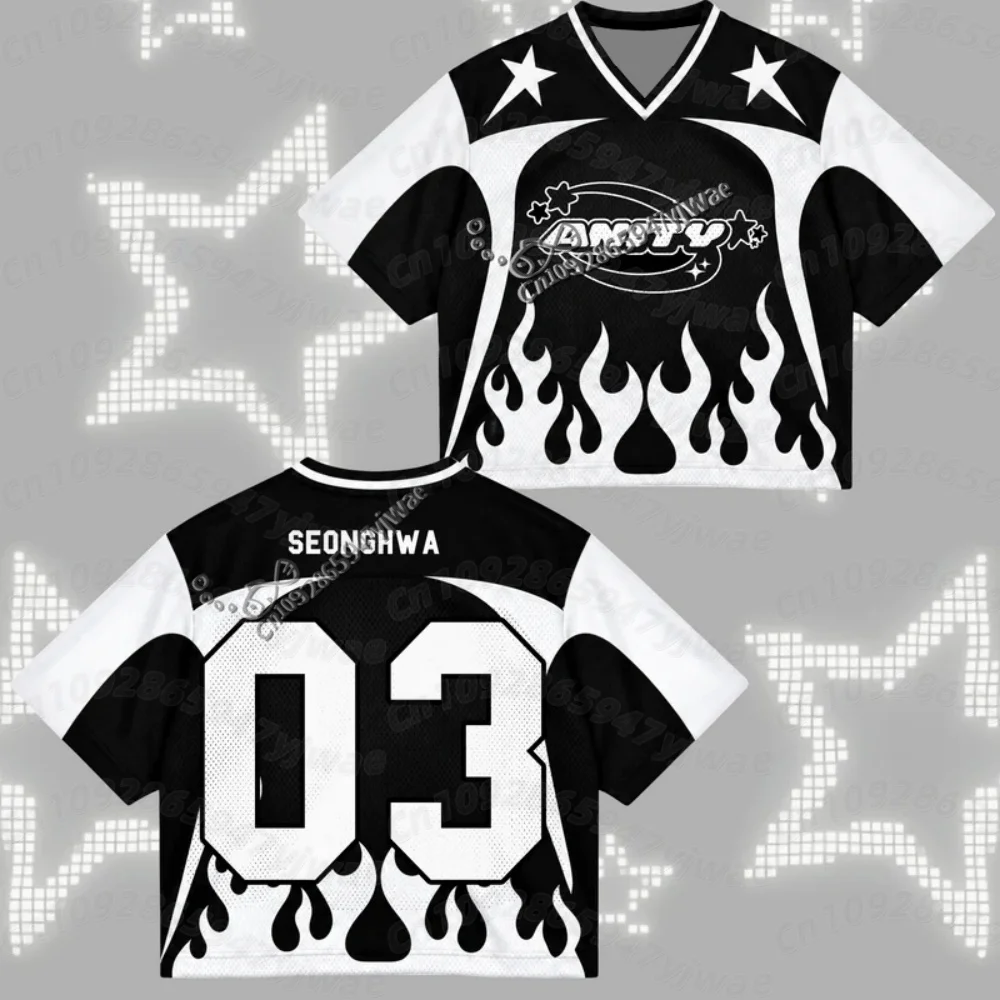 2026 Summer WOMEN Ateez Football Jersey,26 World Tour In Your ATINY Black & White Flame Mesh Jersey San Fans WOMEN T-SHIRT