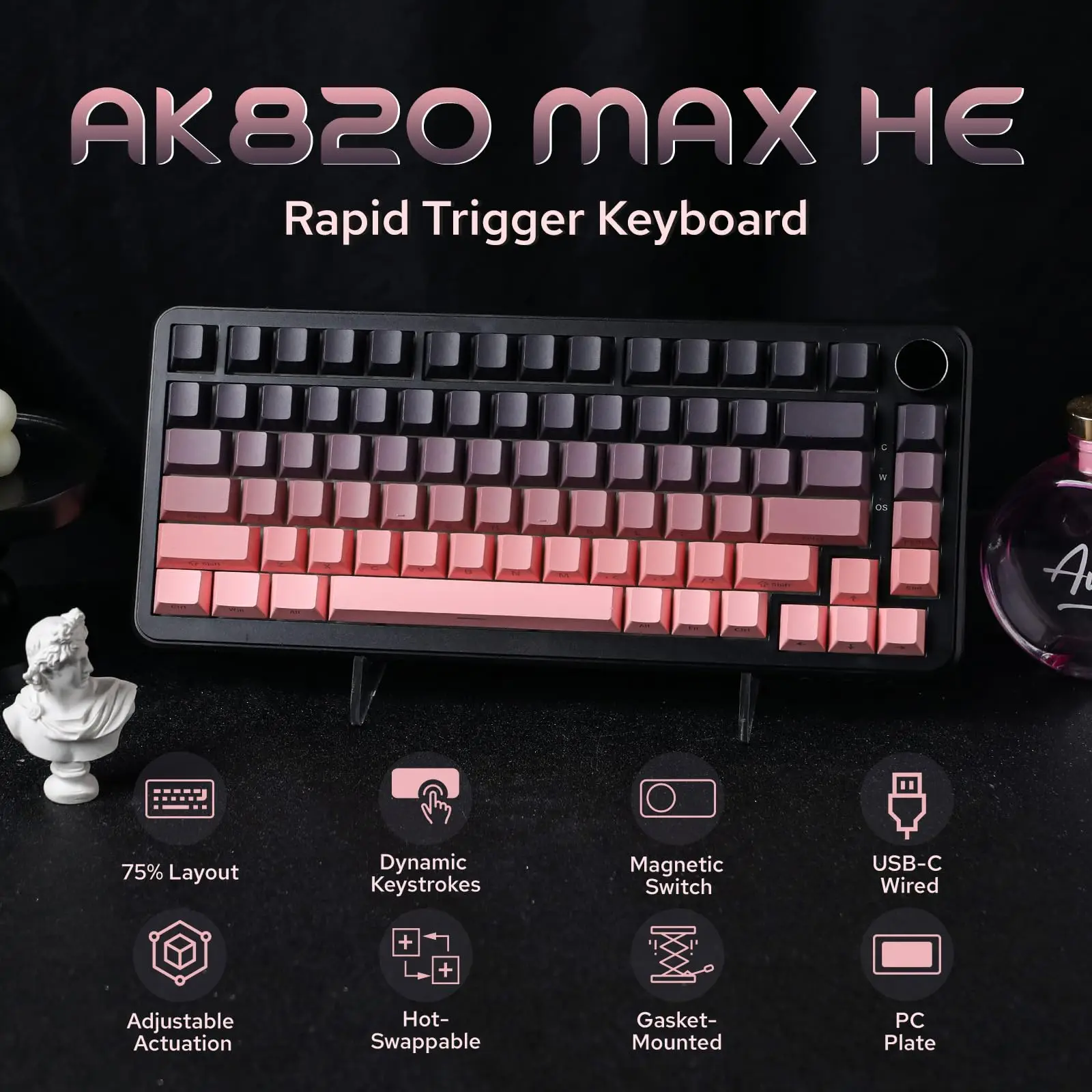 AJAZZ AK820 MAX Wired Magnetic Axis Gaming Keyboard Full-Key Hot-Swappable Gasket Structure RGB Adjustable Mechanical Keyboard