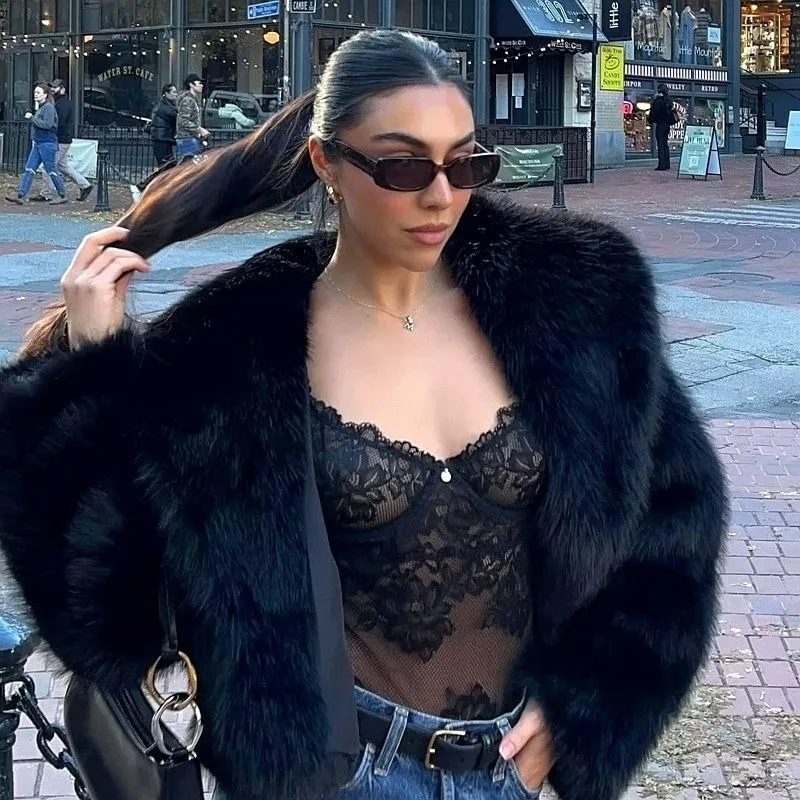 2025 mode Nachahmung Fuchs Pelzmantel frauen Herbst Winter Kurze Jacke Faux Pelz Mantel Streetwear Lose Tops Weibliche Oberbekleidung