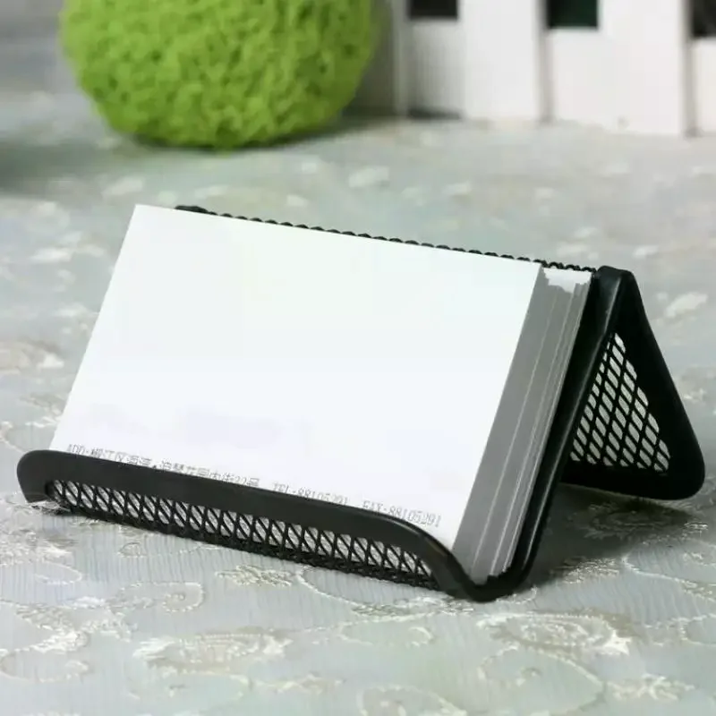 Black Metal Mesh Business Card Holder: Large Capacity Durable Desk Organizer For Office Reception