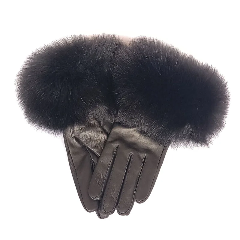 Real Sheep Leather Gloves Women Luxury For Women Warm Winter Natural Fox Fur Glove Fashion Warm Natural Leather Hand Warmer