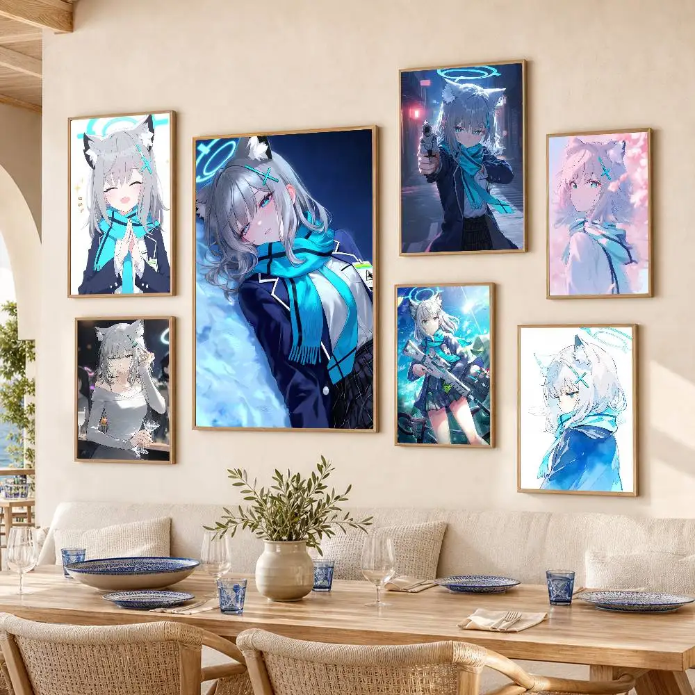 Blue Archive Shiroko Sunaookami Poster Self-adhesive Art Waterproof Paper Sticker Coffee House Bar Room Wall Decor