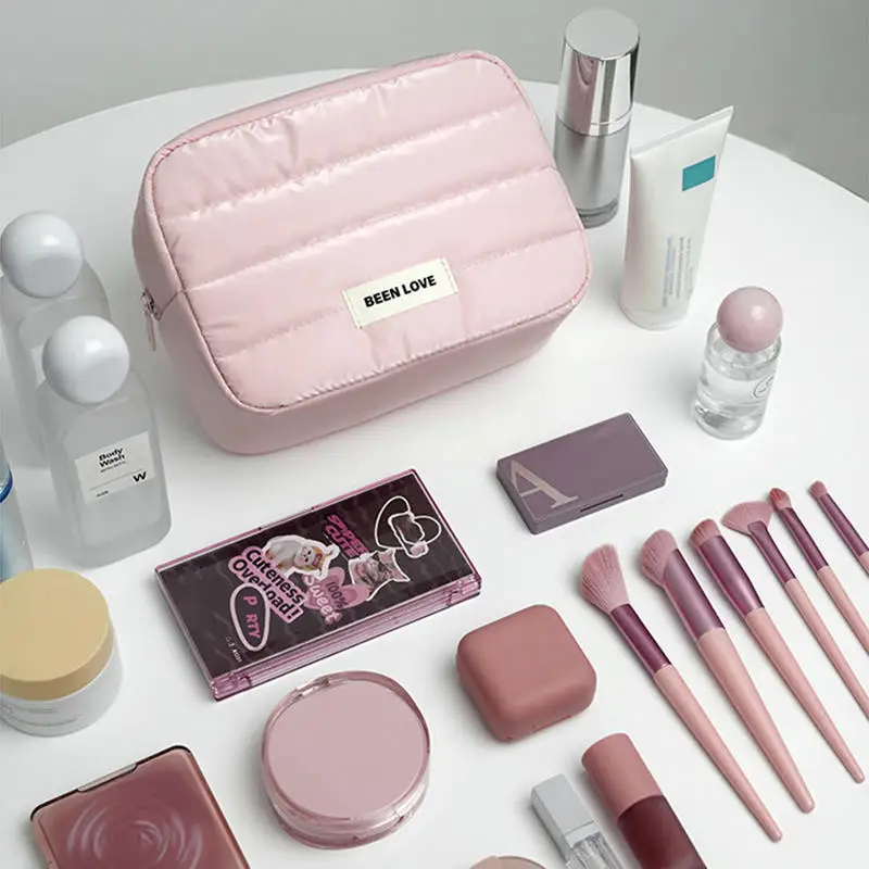 Borsa per il trucco di grande capacità alla moda Organizzatore da viaggio Borsa per cosmetici portatile Borsa per il lavaggio con cerniera quadrata di stoccaggio multifunzionale