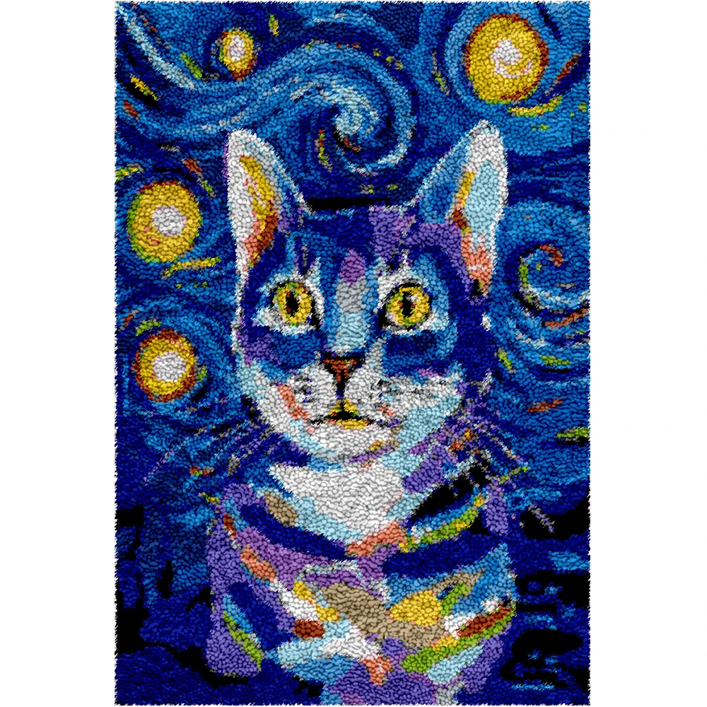 

DIY Cat Latch Hook Rug Kits Large Size Tapestry Making Kits with Preprinted Canvas Pattern Handmade Carpet Home decoration