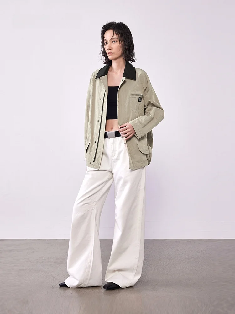 

XMOOM2025 Autumn New Casual Simple Full Cotton Straight Leg Wide Leg Jeans Women's Loose Fit Comfortable Natural Waist Jeans