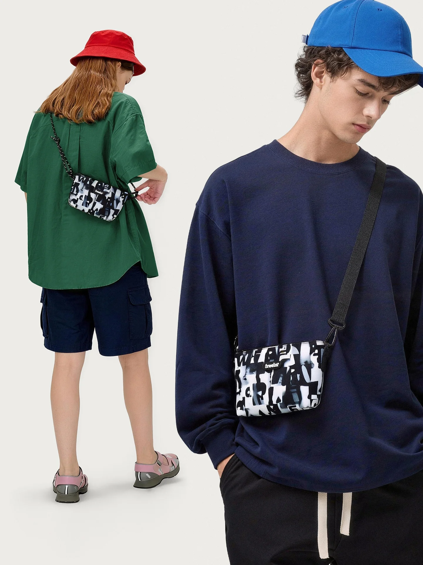 Freein Graffiti Outdoor Mobile Phone Crossbody Bag Unisex Lightweight Black White Doodle Shoulder Bag Street Style Cool Trend