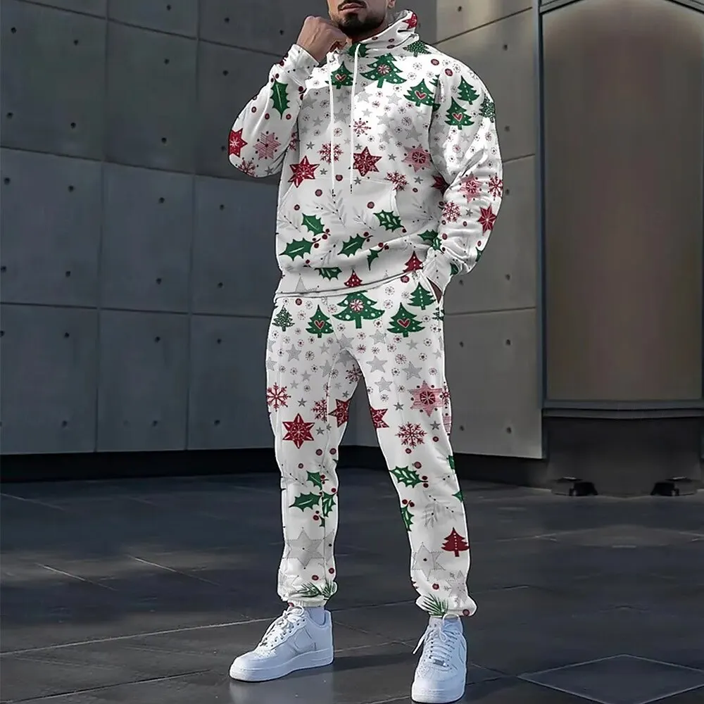 ชุดฮู้ดดี้พิมพ์ลายซานตาคลอส 3 มิติ สำหรับผู้ชาย ชุดลำลองฤดูใบไม้ร่วง เสื้อสเวตเชิ้ตและกางเกงขายาว 2 ชิ้น แฟชั่นสไตล์คริสต์มาส ชุดวอร์ม เสื้อผ้าคริสต์มาส