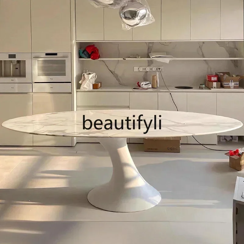 

Marble dining table oval modern simple light luxury creative special-shaped luxury stone natural stone slate ca