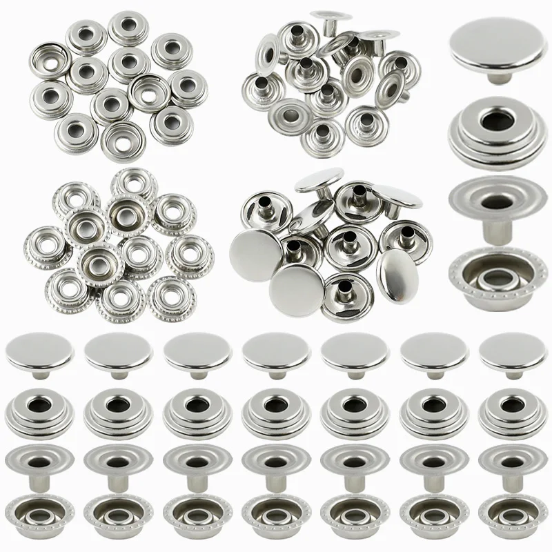 

100Pcs 15mm Stainless Steel Press Stud Snap Fastener Silver for Canvas Tent Boat Cover Bag Leather DIY Sewing Supplies