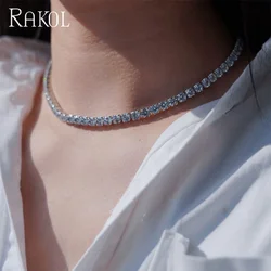 RAKOL Tennis Chain Necklace for Women Simple Multicolor Round AAA Cubic Zirconia Crystal Choker Hiphop Neck Accessories Jewelry