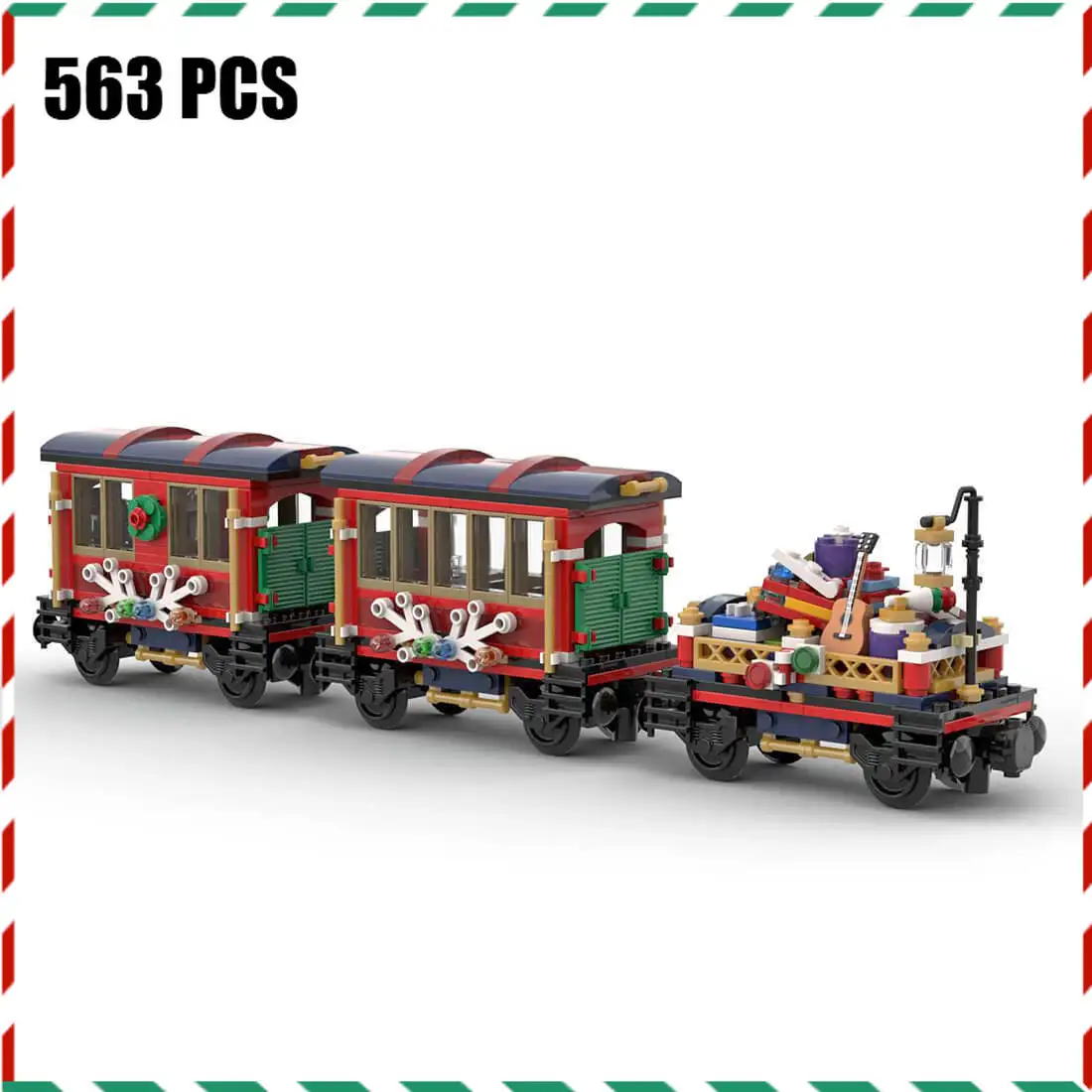 

MOC Christmas Train Extra Carriages Building Blocks Compatible Bricks Expansion for Model Railway Locomotive Toys Gift for Kids