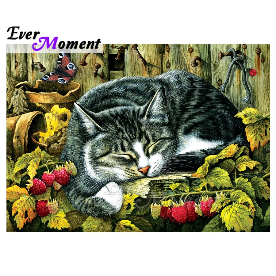 

Sleeping Cat Leaves Artwork Picture Rhinestone Cross Stitch Ever Moment Diamond Painting Diamond Embroidery Decoration ASF1898