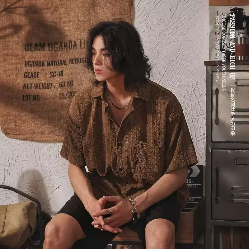 Retro Niche Short-sleeved Shirt Draped Casual Loose Ethnic Shirt Men's Japanese Half-sleeved Jacket