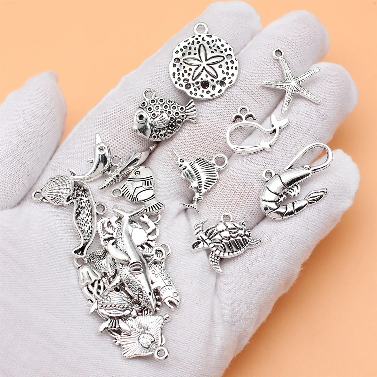 20pcs Sea Animals Dolphin Shark Turtle Octopus Starfish Seahorse Whale Conch Shell Charms Collection, 20 Styles, 1 of Each