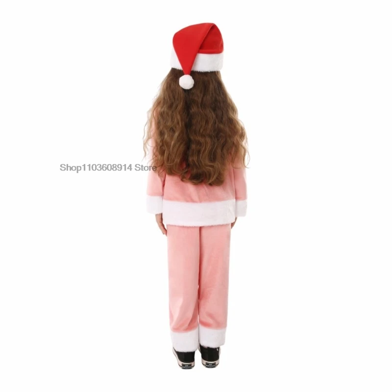 Weihnachten Cosplay Kostüme Weihnachten Rosa Pyjamas Anzug Kind Jungen Mädchen Tops Hosen Hut Outfit Set Weihnachten Party Leistung Kleidung