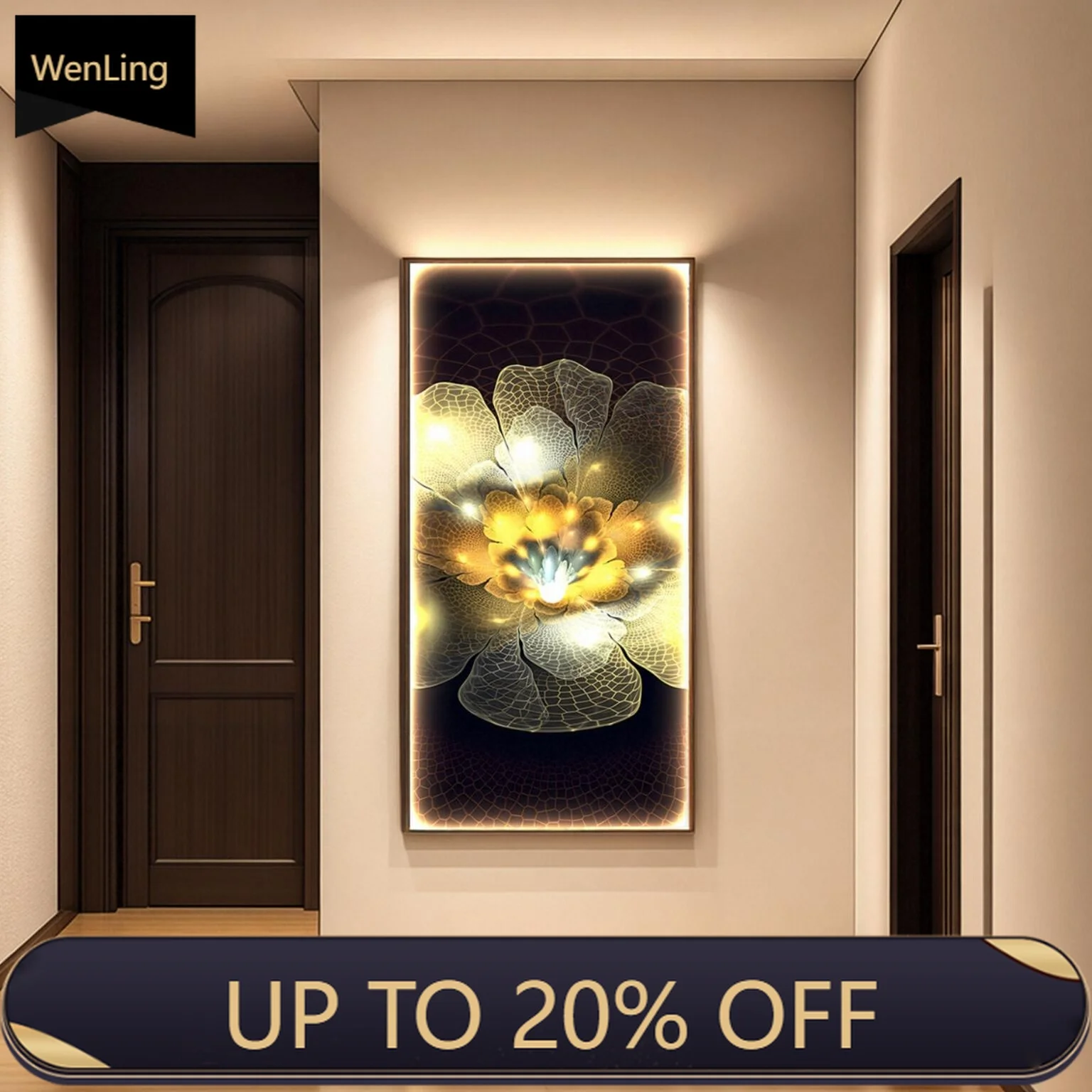 Entrance Porch Blooming Gorgeous Light Luxury Plants And Flowers Vertical Version High-grade LED Lights Luminous Mural Lights